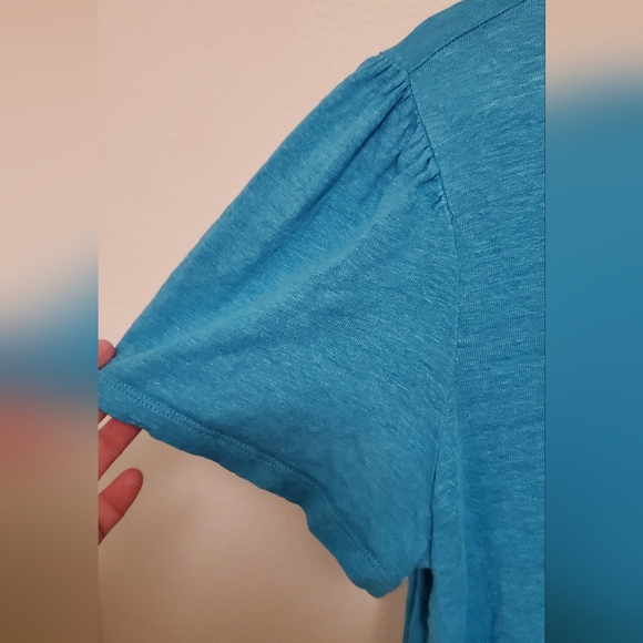 Chico's Vibrant Blue Short Sleeve Top 100% Linen Size Large - Picture 4 of 5
